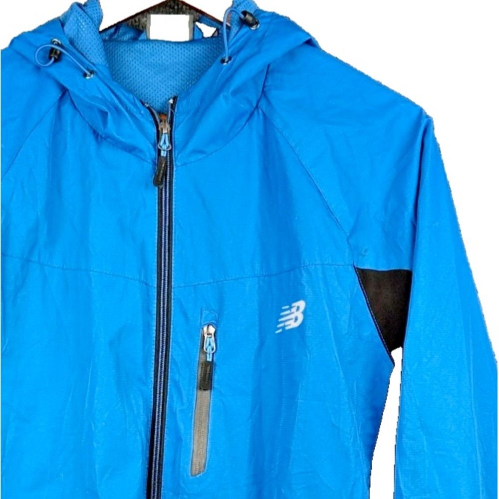 New Balance Hooded Windbreaker Jacket Full Zip Blue Black Mens XL